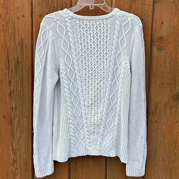 CREAM SWEATER Women’s XL CABLE KNIT VISCOSE NYLON Merino WOOL winter warm office - Picture 2 of 6